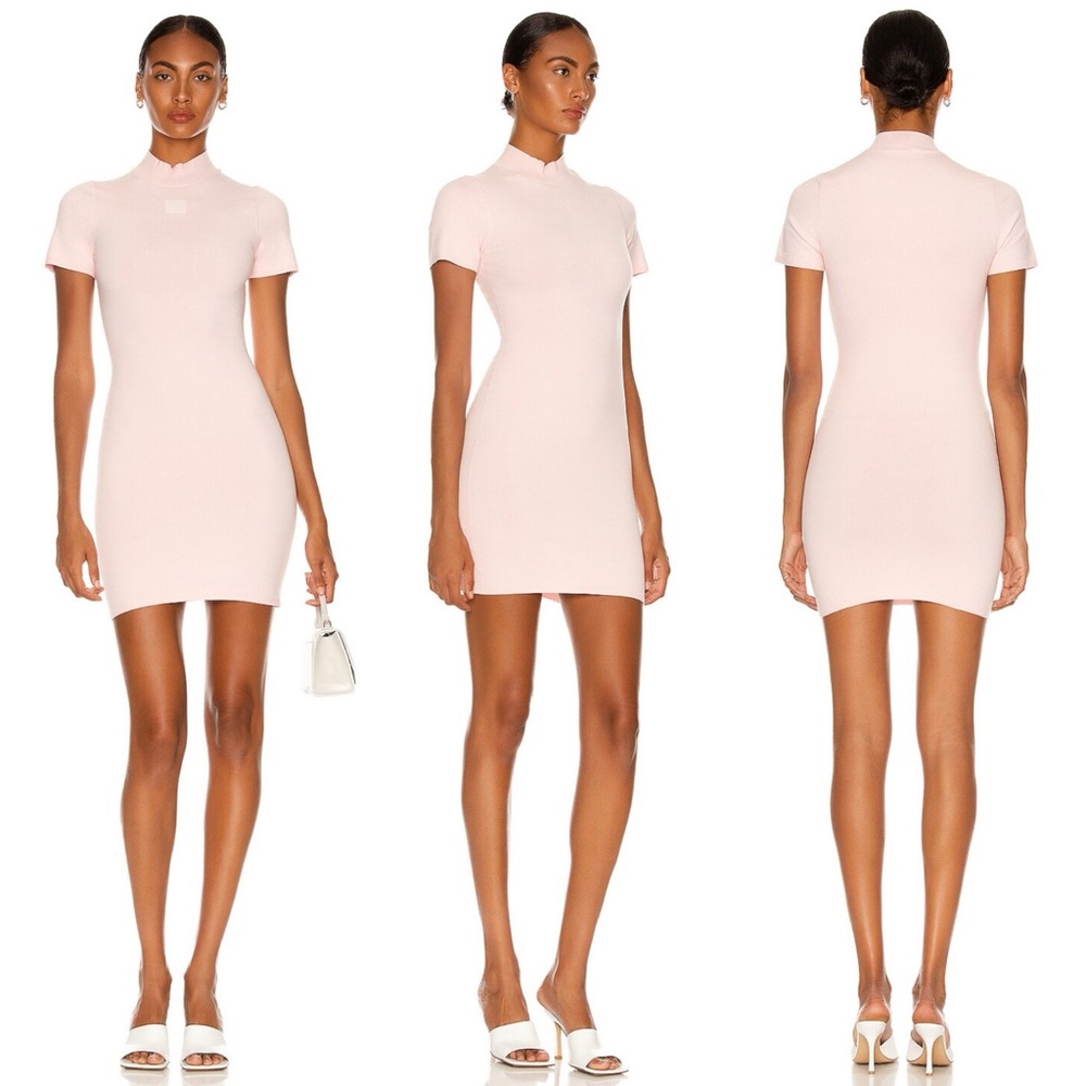 Alexander Wang Crewneck Logo Knit Tee Dress in Crystal Rose New NWT